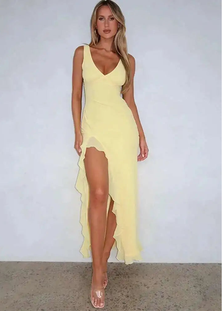 Ruffle High Split Dress