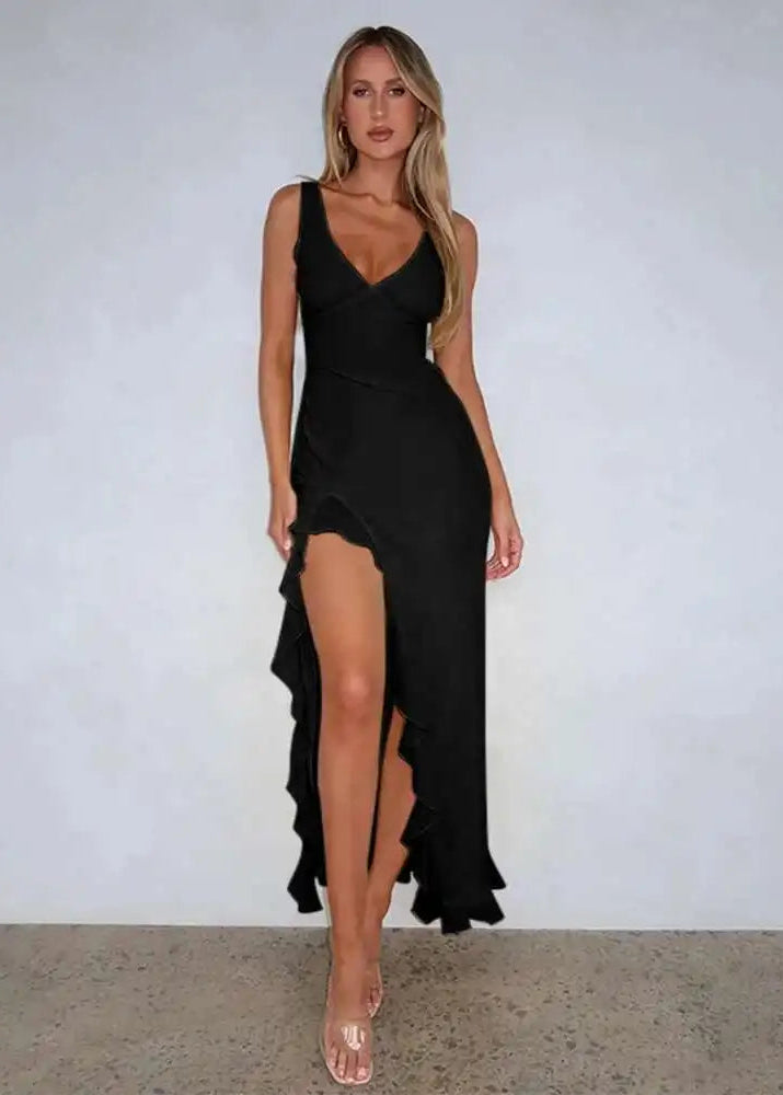 Ruffle High Split Dress